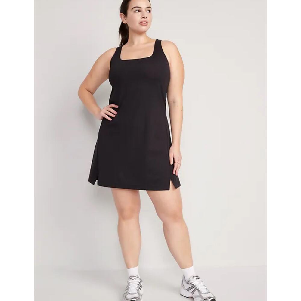 Old Navy PowerSoft Square-Neck Ruched Slit Mini Athletic‎ Dress Women's Sz M